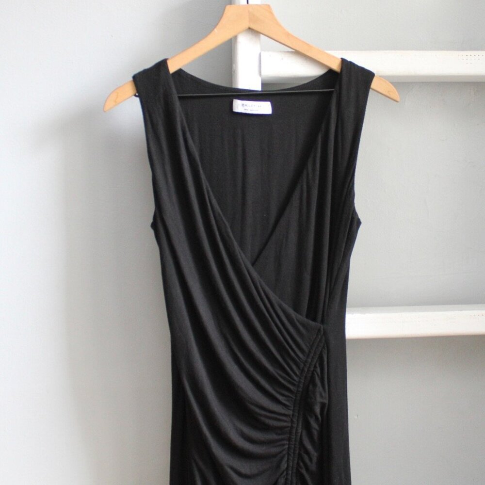 Bailey 44 Aphrodite Black Ruched Tie Sleeveless V-Neckline Maxi Dress Size Small - Picture 4 of 8